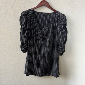Ann Taylor Silk Polka Dot Puff Sleeve Blouse